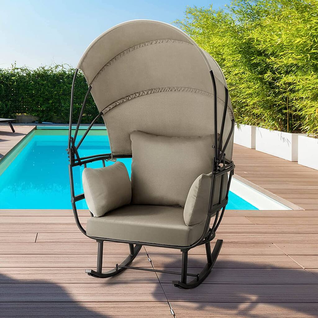 EROMMY Patio Egg Chair Rocker, Outdoor Rocking Sofa Chair with Folding
